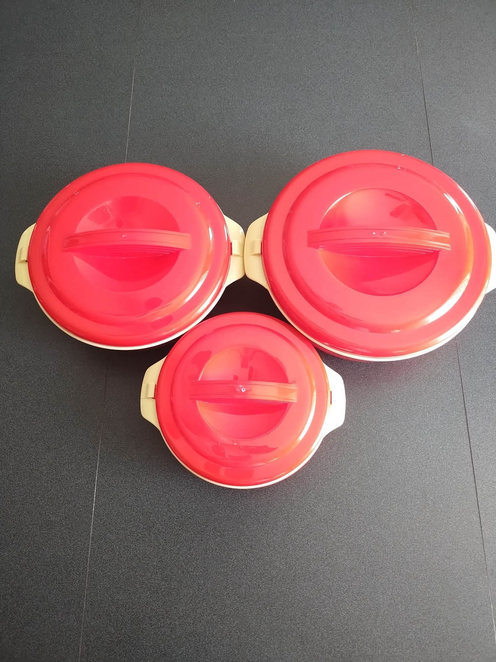 Red Stackable Serving Bowls with Lids and Insulated Stainless Steel- Set of 3